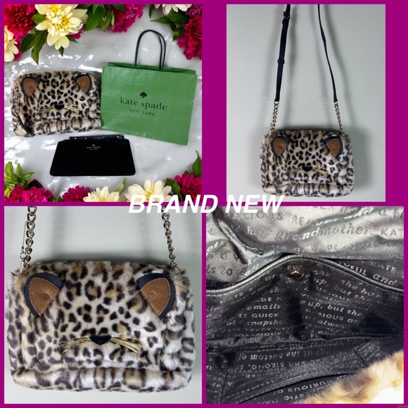 NWT ($498) Novelty Limited Edition Kate Spade Fur Muff Cat Crossbody! - Picture 1 of 11